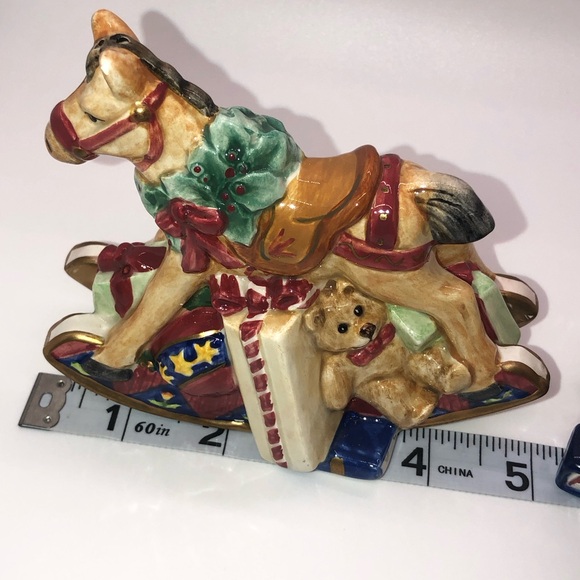 Fitz & Floyd Old FASHION CHRISTMAS Salt & Pepper Shakers Rocking Horse And Bear - Picture 10 of 13